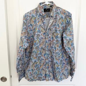 Kalmin Ross Paisley Button Down Dress Shirt Blue Large